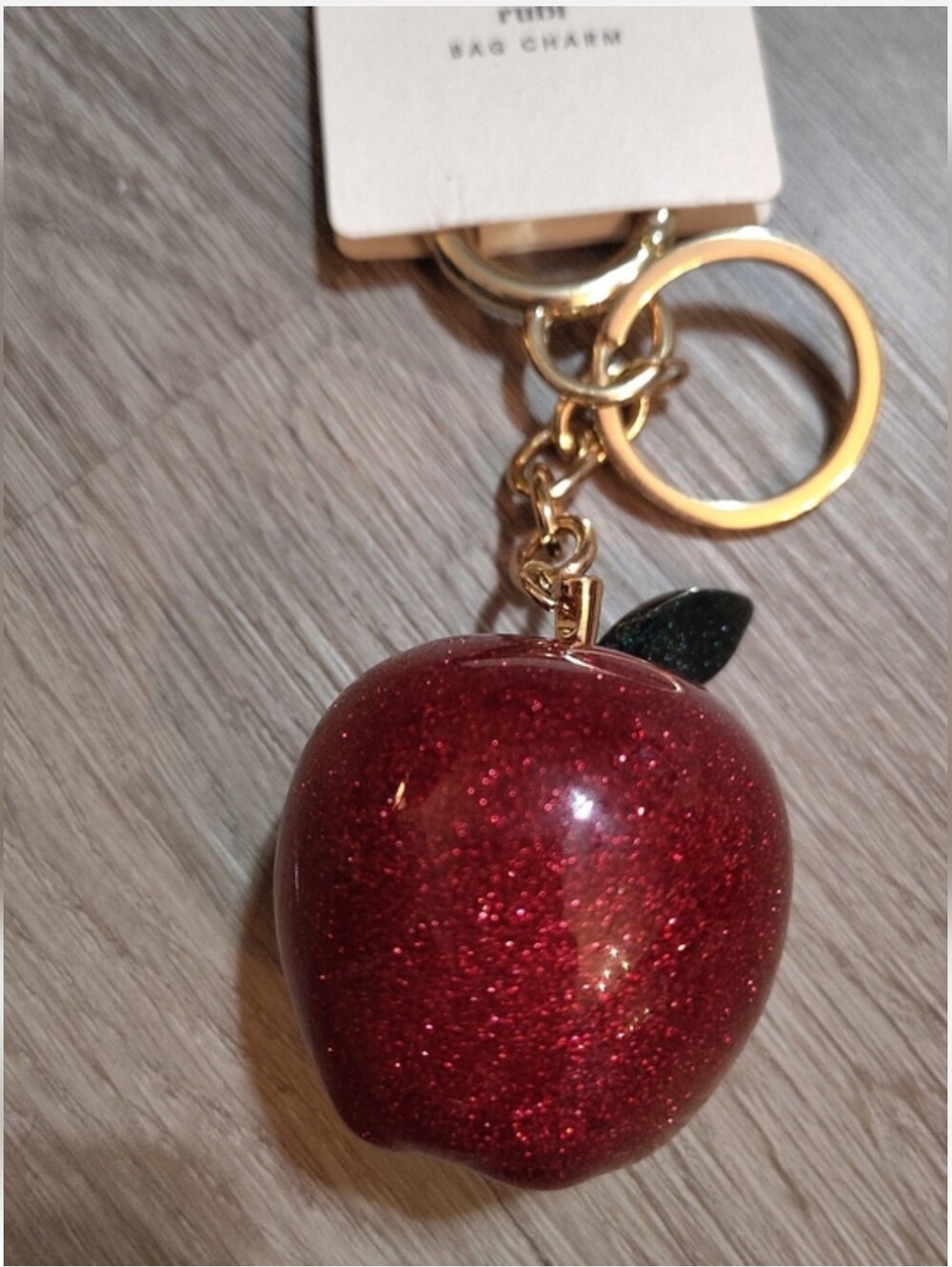 2 For $20🆕Sparkling Red Apple Luxe Bag Charm/ Keychain with Gold Hardware